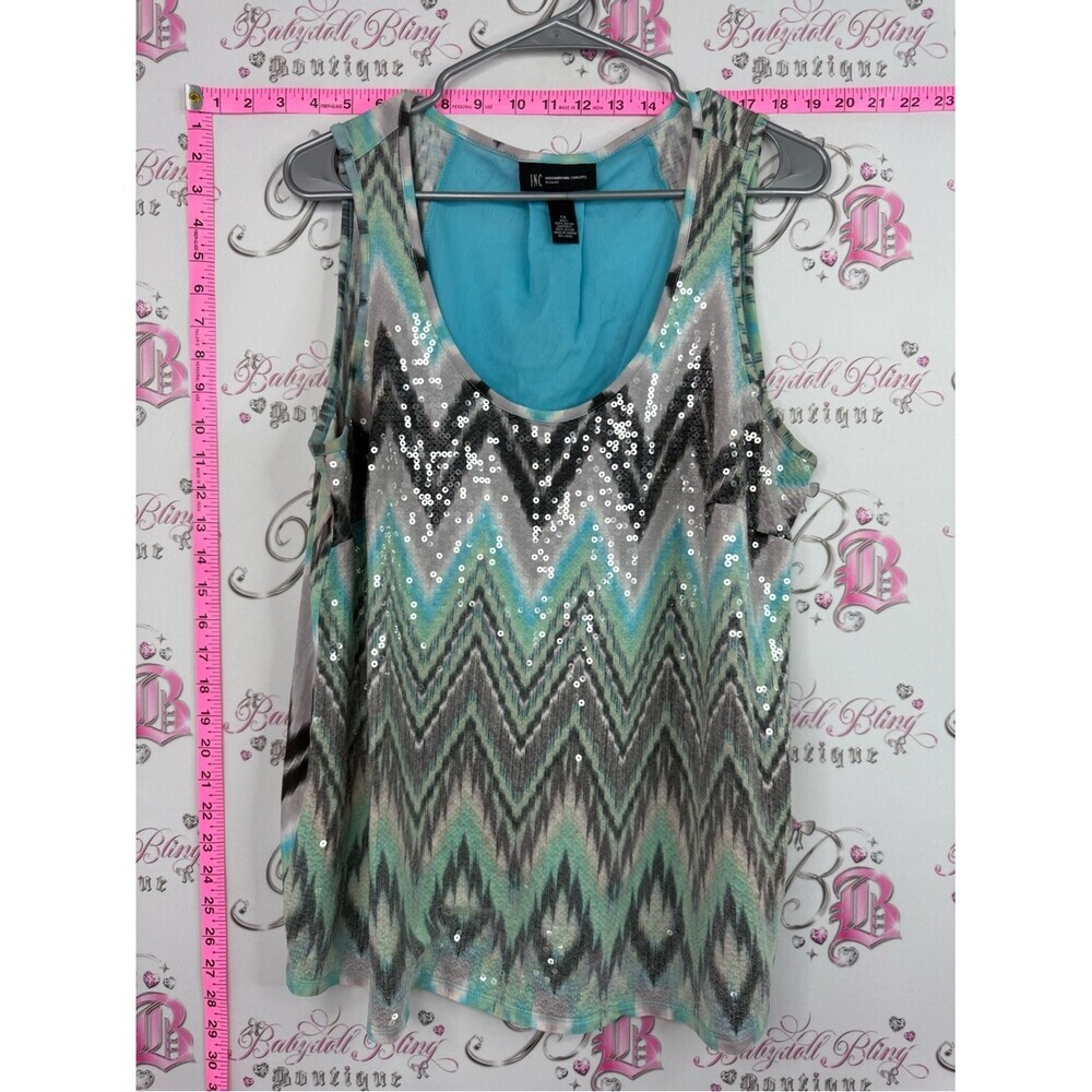 INC International Concepts sparkly Mint, Gray & Aqua Chevron Sequin Tank Top